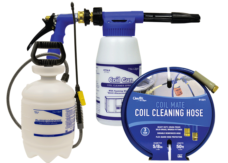 Kit completo de limpieza mini dividida con limpiador de bobinas Nu-Calgon  Evap Pow'r C y pestaña de tratamiento de olores CleanAir, para unidades de